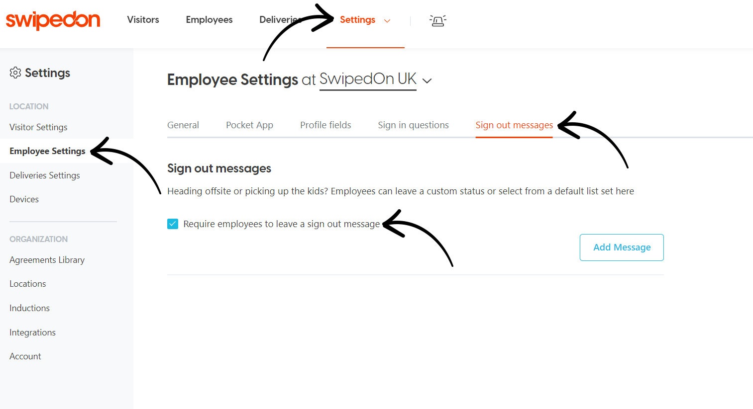 Employee signout message